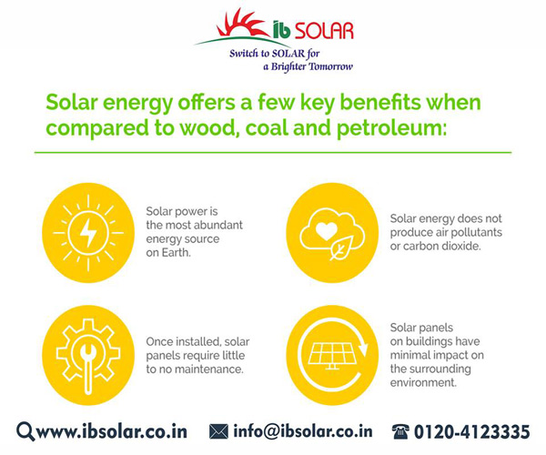 Solar energy offers a few key benefits when compared to wood, coal & petroleum.