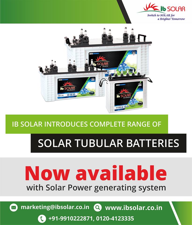 IB solar introduces complete range of Solar Tubular Batteries 