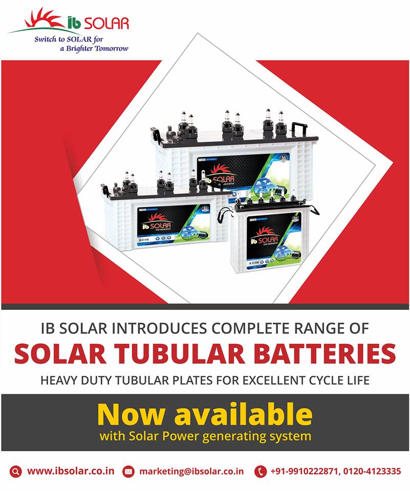IB Solar Introduces Complete Range Of Solar Tubular Batteries 