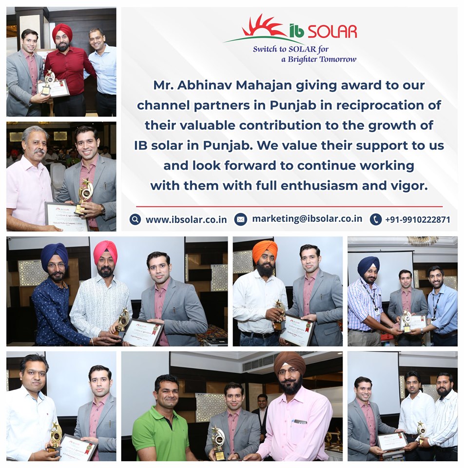 Mr. Abhinav Mahajan giving the award to our channel partners in Punjab