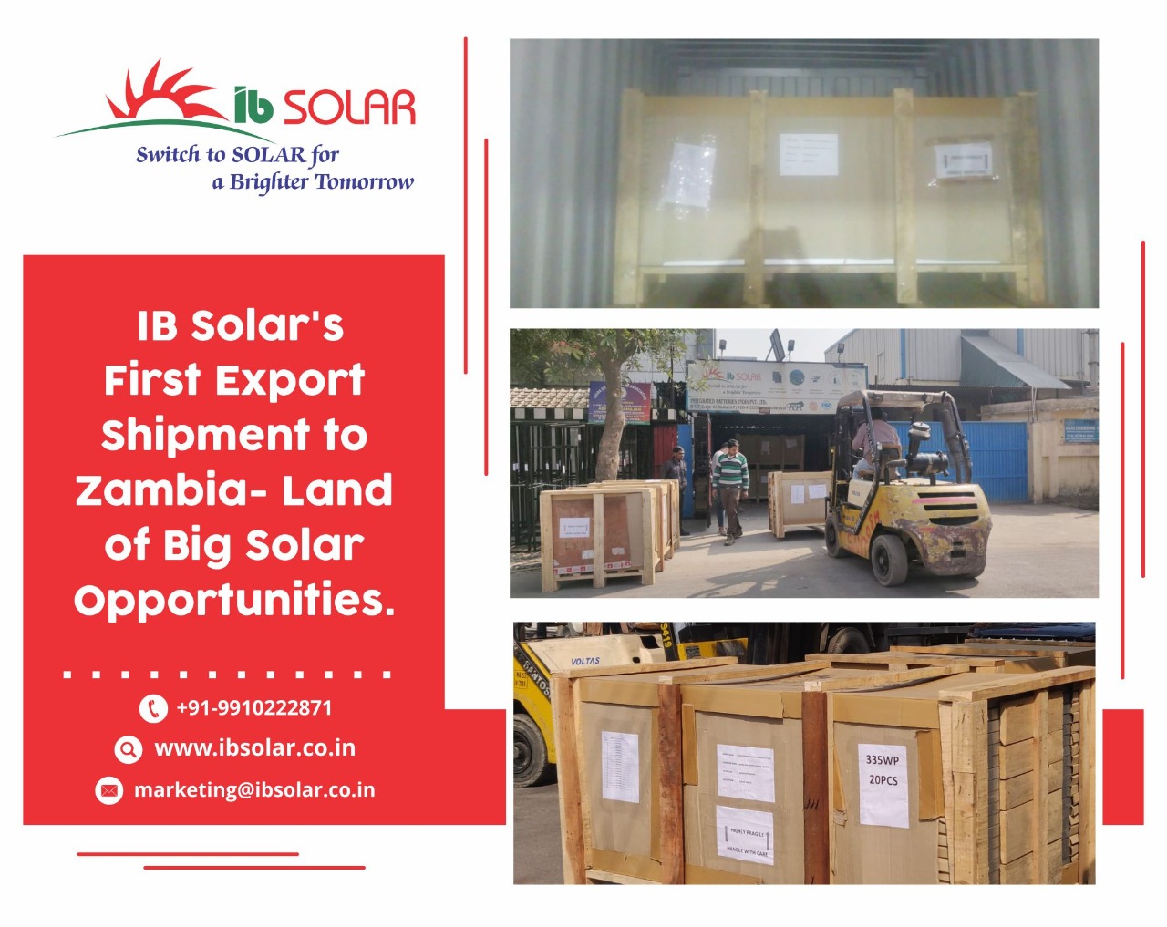 IB Solar’s first export shipment to Zambia – Land of big solar opportunities.
